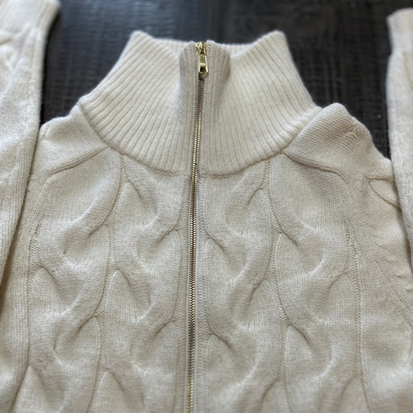 Talbots Cream Cowl Neck Cardigan Zip Up Sweater - Picture 3 of 13